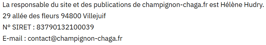 Mentions légales Champignon Chaga