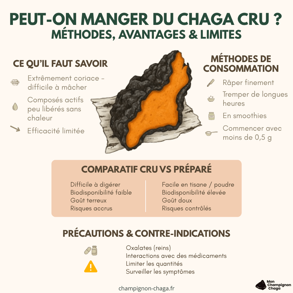 Méthodes, avantages et limites de la consommation du chaga cru