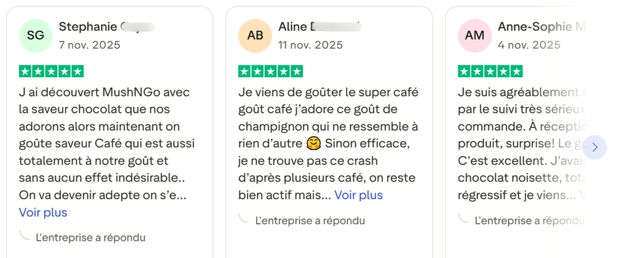 Avis positifs Trustpilot sur MushNgo