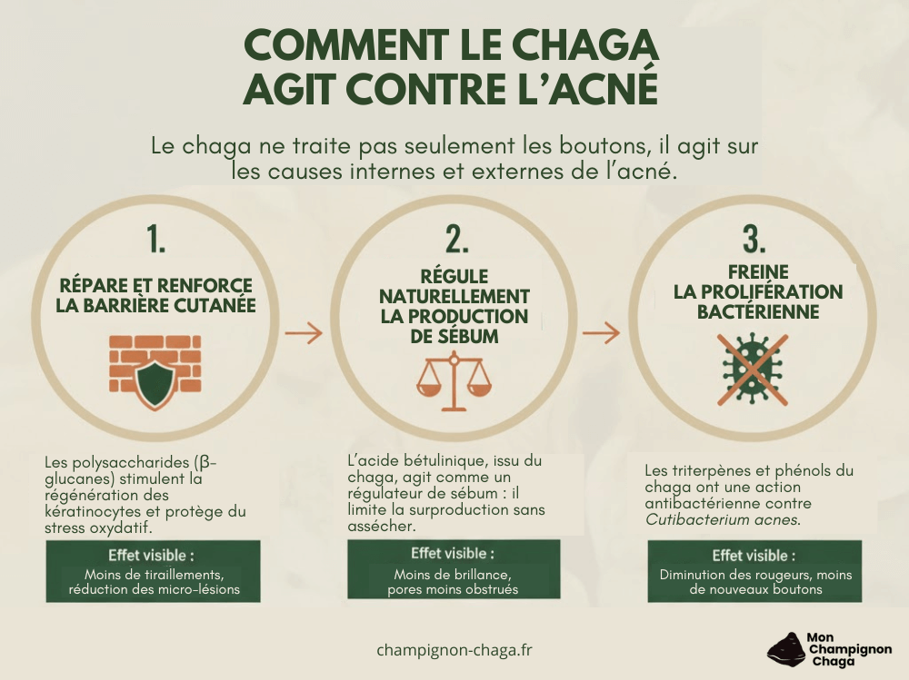 Le chaga agit contre l'acné