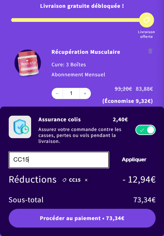Activer le code promo MushNgo au moment du paiement
