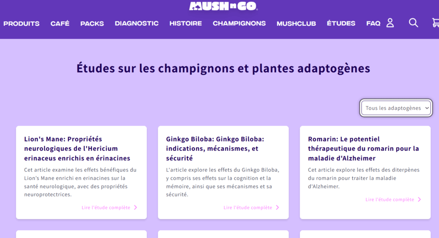 Page sur les études sur les champignons et plantes adaptogènes utilisés par MushNgo